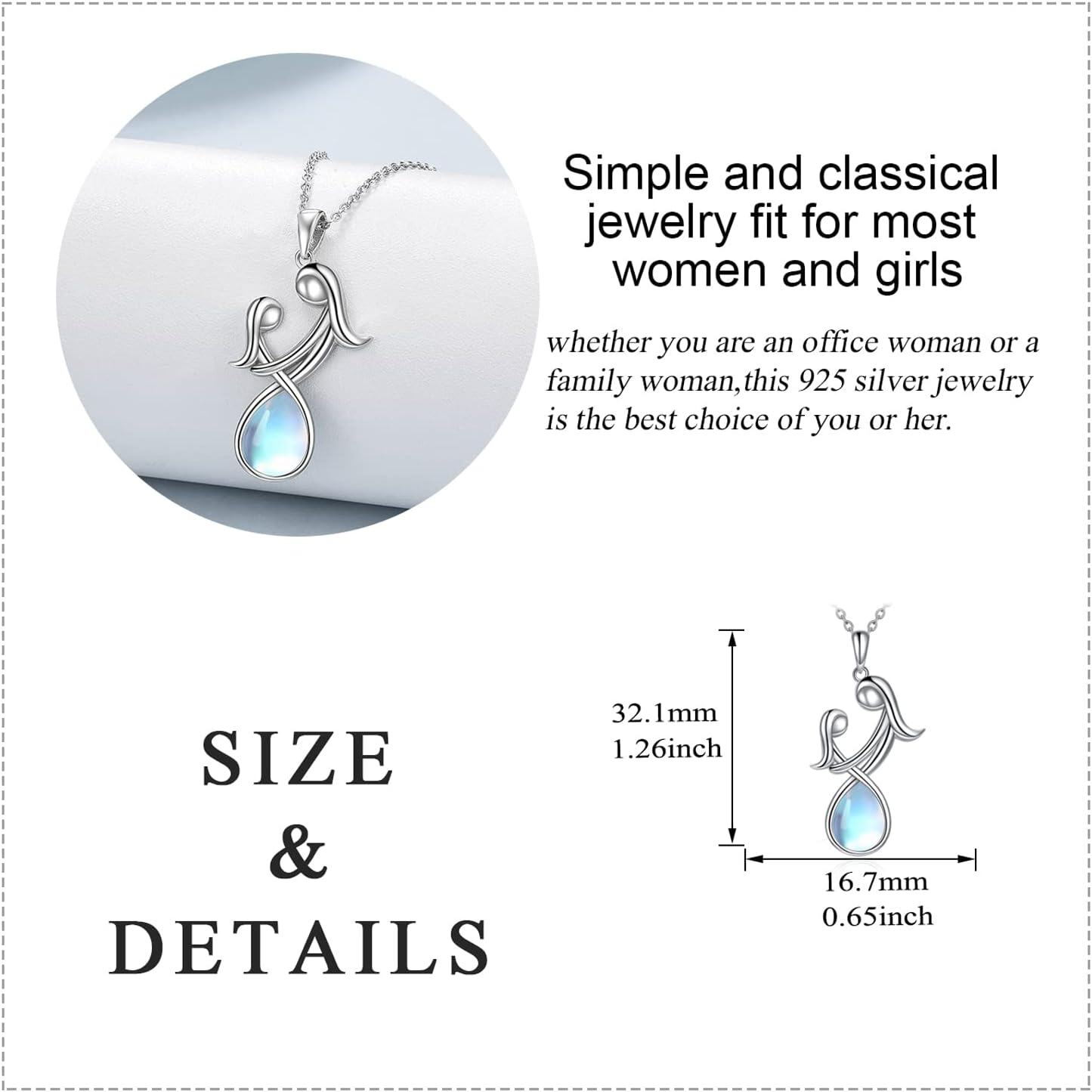 Sterling Silver Stone Mother Daughter Necklace Gift for Mom-0-5