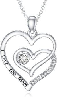 wholesale 925 Sterling Silver Double Heart Necklace with Love Pendant for Mom Grandma Wife Birthday Mother's Day-Double Heart-2