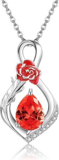 wholesale Sterling Silver Crystal Birth Flower Infinity Necklace with Birthstone for Women Girls-January-Carnation