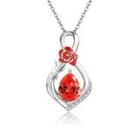 wholesale 925 Sterling Silver Daisy Pendant With Orange Gemstone-January-Carnation