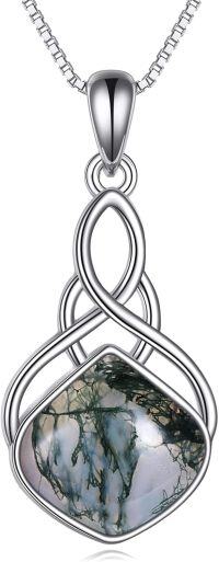 wholesale Sterling Silver Natural Stone Irish Celtic Teardrop Pendant Necklace-Moss agate necklace
