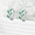 wholesale 925 Sterling Silver Emerald Leaf Hoop Earrings, Hypoallergenic Lightweight 15.2mm-0-3
