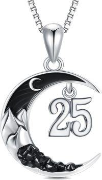 wholesale Sterling Silver Black Moon A Z Initial Necklace 26 Letter Pendant-Number 25th