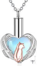 wholesale 925 Sterling Silver Heart Cat Shape Blue Opal Stone Pet Ashes Keepsake Cremation Jewelry Urn Necklace Memorial Pendant for Women and Men-0-0