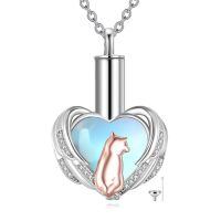 wholesale 925 Sterling Silver Heart Cat Shape Blue Opal Stone Pet Ashes Keepsake Cremation Jewelry Urn Necklace Memorial Pendant for Women and Men-Dog