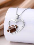 wholesale 925 Sterling Silver Heart with American Football Pendant Necklace Sports s for Women and Girls-0-1
