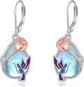 wholesale 925 Sterling Silver Hummingbird & Rose Moonstone Drop Earrings for Women-0-0