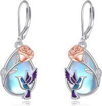 wholesale 925 Sterling Silver Hummingbird & Rose Moonstone Drop Earrings for Women-B-Hummingbird