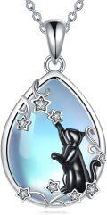 wholesale 925 Sterling Silver Teardrop Moonstone Black Cat Star Pendant Necklace-0-0
