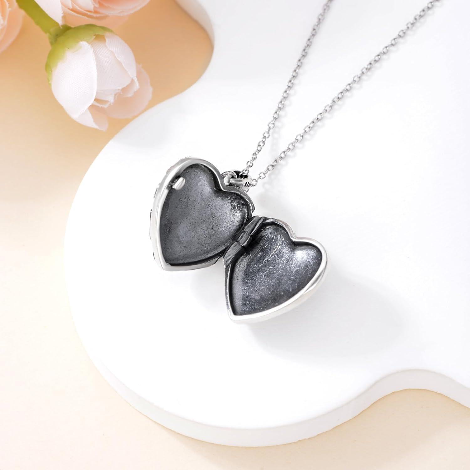 wholesale 925 Sterling Silver Metal Heart Shaped Photo Locket Pendant Necklace 925  for Women Girls-0-4