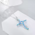 TOUPOP Sterling Silver Blue White Opal Celtic Cross Pendant Necklace-0-5