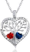 wholesale S925 Sterling Silver & White Gold Plated Heart Pendant Necklace with 1ct Garnet & 1ct Sapphire, Tree of Life Love Gift for Women-0-0