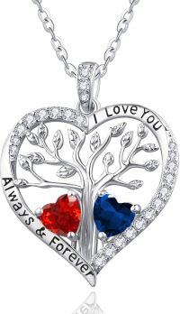 wholesale S925 Sterling Silver & White Gold Plated Heart Pendant Necklace with 1ct Garnet & 1ct Sapphire, Tree of Life Love Gift for Women-01-09-Jan-Sept