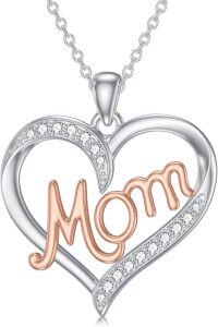 wholesale 925 Sterling Silver Double Heart with Mom and Cubic Zirconia Pendants Necklaces for Women Gifts-Style 2