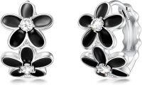 wholesale 925 Sterling Silver Black Enamel Flower Studs with CZ Cartilage Leverback Earring Set for Women Girls Gift-Flower