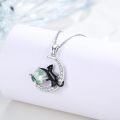 wholesale 925 Sterling Silver Moon & Black Cat Green Agate Pendant Necklaces for Women's  Ideas-0-4