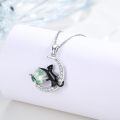 wholesale 925 Sterling Silver Moon & Black Cat Green Agate Pendant Necklaces for Women's  Ideas-0-4
