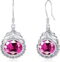 wholesale Sterling Silver & Gemstone Birthstone Earrings, Elegant Dangle Fish Hook, 925 Silver, Oval 9x7mm, Gift for Women-Pink Tourmaline