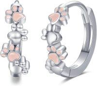 wholesale 925 Sterling Silver Pink Paw Print Huggie Hoop Earrings for Women - Small Animal Lover Gift Ideas-Dog Hoops-Orange
