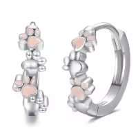 wholesale 925 Sterling Silver Pink Paw Print Huggie Hoop Earrings for Women - Small Animal Lover Gift Ideas-Dog Hoops-Orange