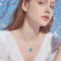 wholesale 925 Sterling Silver Compass Pendant Necklace With Turquoise Zircon Platinum Plated-0-13