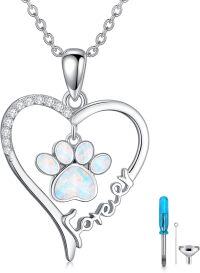 wholesale 925 Sterling Silver Heart Opal Paw Print Forever Love Charm Pendant Necklace-Pet Urn Necklaces