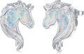 wholesale 925 Sterling Silver Opal Horse Head Stud Earrings with White Stone Accents-0-0