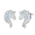 wholesale 925 Sterling Silver Opal Horse Head Stud Earrings with White Stone Accents-0-0