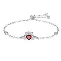 wholesale 925 Sterling Silver Birthstone Claddagh Bracelet for Women Irish Jewelry Gifts-January-Garnet