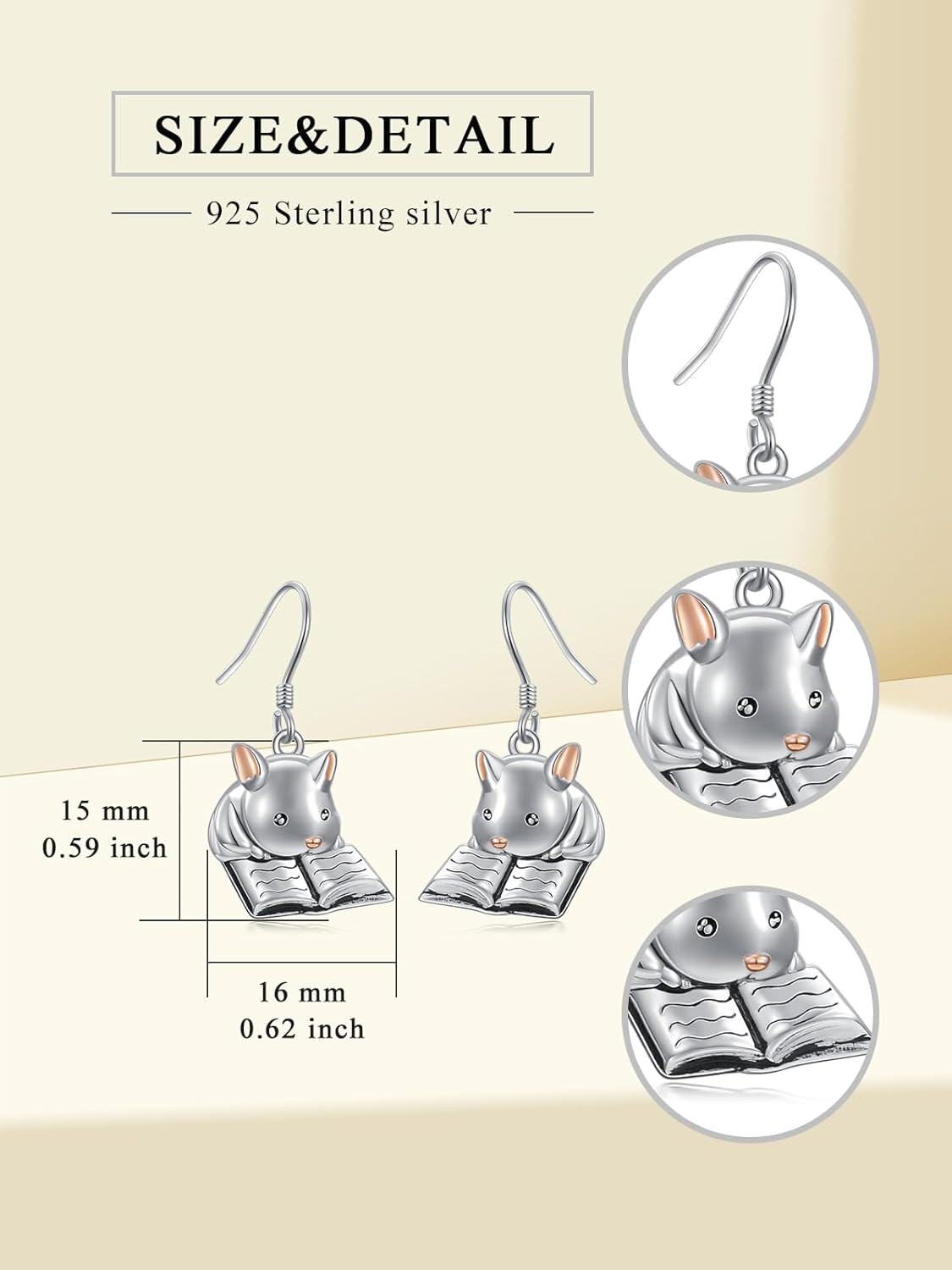 925 Sterling Silver 3D Mouse Reading Book Dangle Earrings Gifts for Women & Girls-0-5