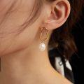wholesale Sterling Silver Pearl Irregular Square Gold Plated Drop Earrings for Women Girls - Rhodium Plated-0-1