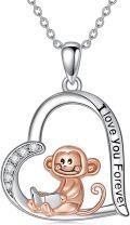 wholesale 925 Sterling Silver Monkey Pendant Necklace with Engraved 'I Love You Forever' Heart – 0.78 Inch Adjustable Chain, Ideal Gift for Women-0-0