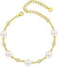 wholesale Gold Chain 925 Sterling Silver White Freshwater Pearl Bracelet with Cubic Zirconia Stones for Women-0-0
