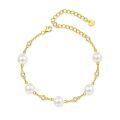 wholesale Gold Chain 925 Sterling Silver White Freshwater Pearl Bracelet with Cubic Zirconia Stones for Women-0-0