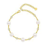 wholesale Gold Chain 925 Sterling Silver White Freshwater Pearl Bracelet with Cubic Zirconia Stones for Women-02