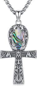 wholesale 925 Sterling Silver Abalone Shell Ankh Cross Pendant Necklace  Ancient Egypt Charm Jewelry for Men Women Gifts-0-0