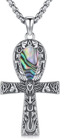 wholesale 925 Sterling Silver Abalone Shell Ankh Cross Pendant Necklace  Ancient Egypt Charm Jewelry for Men Women Gifts-Abalone Shell