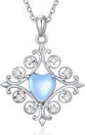 wholesale 925 Sterling Silver Heart-Shaped Blue Moonstone and Cubic Zirconia Pendant Necklace for Women-0-0
