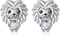 wholesale 925 Sterling Silver Heart-Shaped Dog Stud Earrings for Women and Girls-Lion