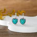wholesale 925 Sterling Silver Heart-Shaped Genuine Turquoise Leverback Earrings (10-11 mm)-0-2