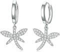 wholesale 925 Sterling Silver Starfish Huggie Hoop Earrings with Cubic Zirconia for Women Girls Minimalist  4cm Long (Silver)-0-0