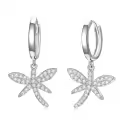 wholesale 925 Sterling Silver Starfish Huggie Hoop Earrings with Cubic Zirconia for Women Girls Minimalist  4cm Long (Silver)-0-0