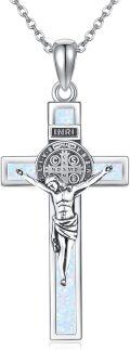 wholesale Sterling Silver Crucifix St Benedict Medals Pendant Necklace for Women Men-0-6