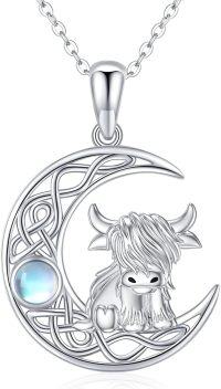 wholesale Sterling Silver Highland Cow Birthstone Necklace Jewelry Gifts for Women Girls-Celtic Moon-Celtic Moon