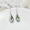 wholesale 925 Sterling Silver Teardrop Green Leaves & Blue Lotus Drop Earrings with Cubic Zirconia Accents-0-3