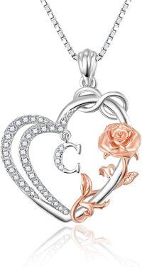 wholesale 925 Sterling Silver Rose Gold Plated Heart Initial C Infinity Pendant Necklace for Women Girls  45cm Chain Length-Initial(C)