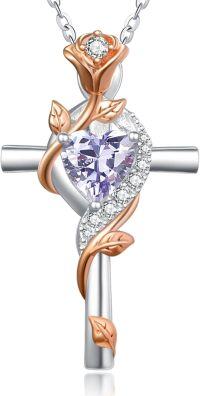 wholesale Sterling Silver Rose Cross Pendant Necklace for Women-06-Jun-Alexandrite Purple-06-Jun-Alexandrite Purple