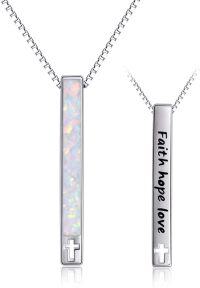 wholesale 925 Sterling Silver White Opal Cross Pendant Necklace with Faith hope love Inscription and Heartbeat Design - Religious Gifts for Women-White opal faith hope love