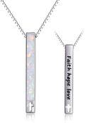 wholesale TOUPOP Bar Necklaces For Women Sterling Silver Opal Necklace For Women Vertical Bar Necklace Faith Hope Love Necklace Heartbeat Necklace Opal Jewelry Birthday Gifts For Women -0-0