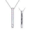 TOUPOP Sterling Silver Opal Necklace Vertical Bar Faith Hope Love Heartbeat Birthday Gift-0-0